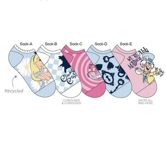Disney Alice in Wonderland no show socks - 5 pack - Picture 1 of 4